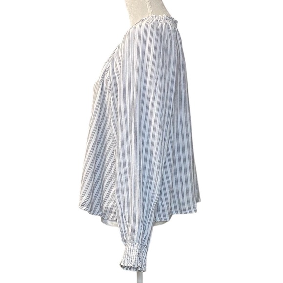 NWT Old Navy Gray White Striped‎ Peasant Tunic Crop Shirt Sz M - Picture 2 of 5